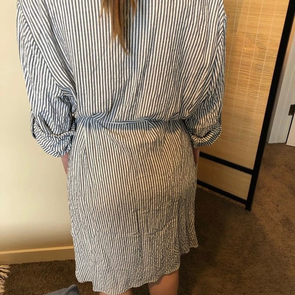 Blue and White Striped Seersucker Shirt Dress - Picture 5 of 5